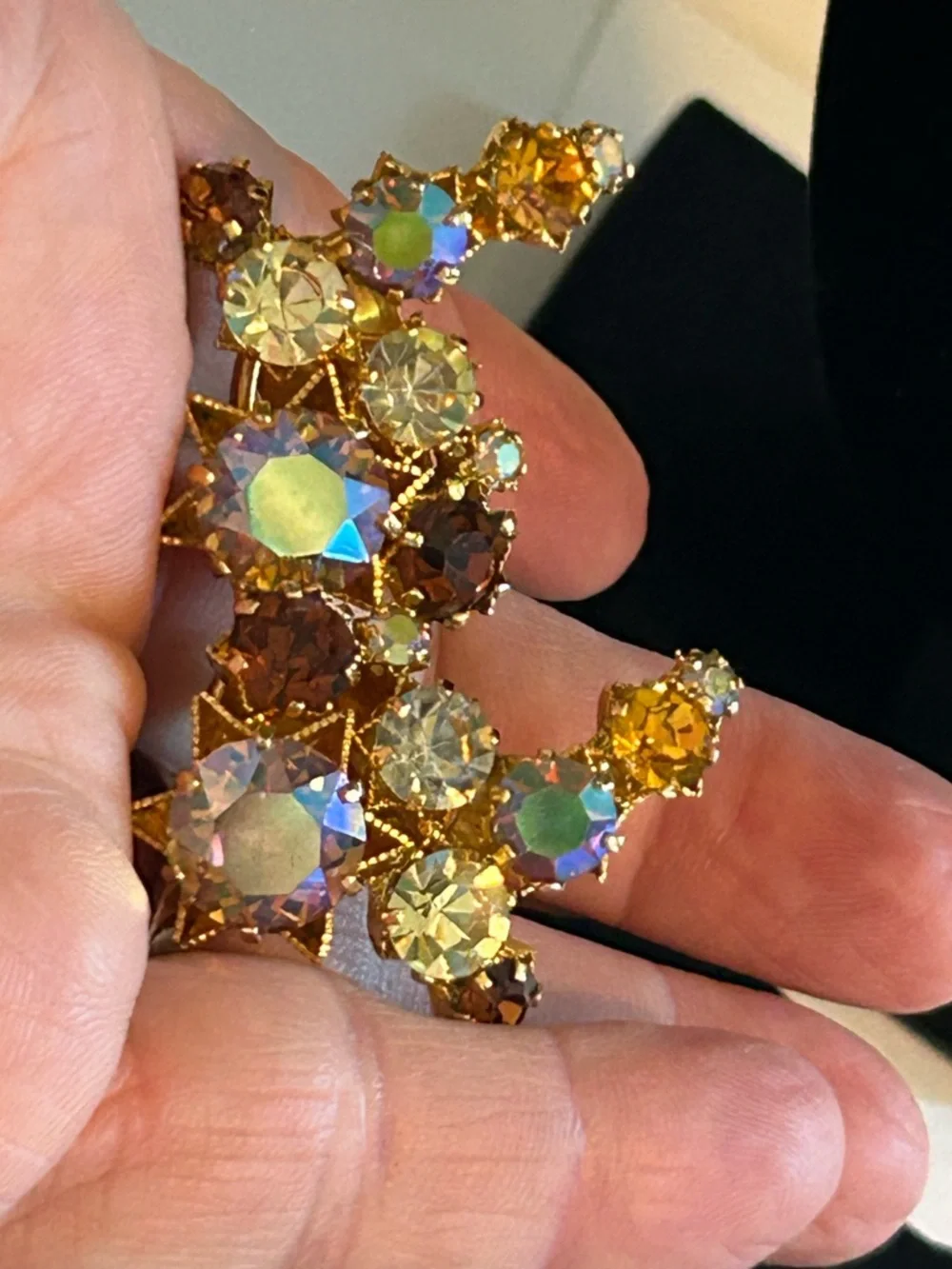 Karu Arke Aurora Crystal Brooch and Clip-On Earrings Set - Brown and Iridescent